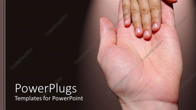  Presentation with baby - Two hands of an adult and a baby with a light ray