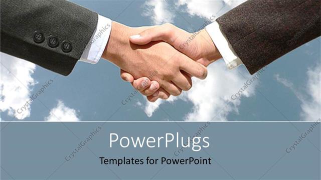  Presentation with clear - Two hands having a handshake with a clear sky background