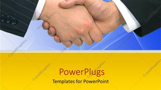  Presentation with blue handshake - Two hands having a handshake over a sky blue background