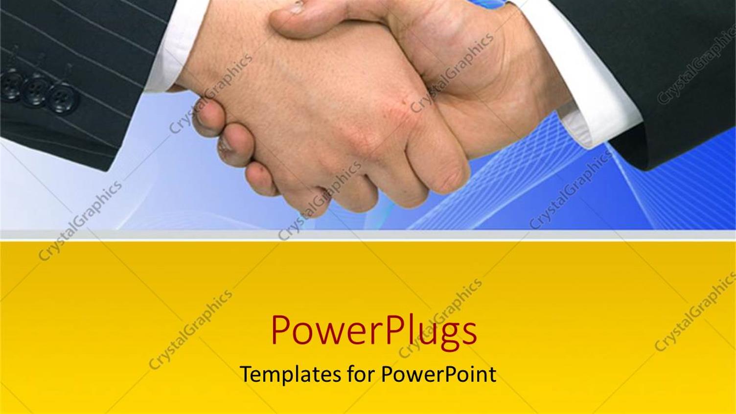 Featuring Two Hands Having a Handshake Over a Sky Blue Background