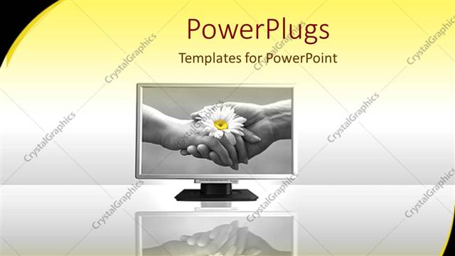 Presentation with television - Two hands holding a flower on a television screen