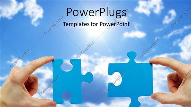  Presentation with sky sun - Two hands joining puzzles with beautiful sky and glowing sun