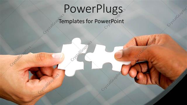  Presentation with jigsaw - Two hands piecing two white jigsaw puzzle pieces together?