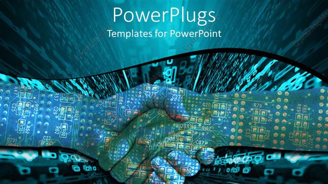  Presentation with circuit - Two hands shaking with circuit board overlay and digital display in background