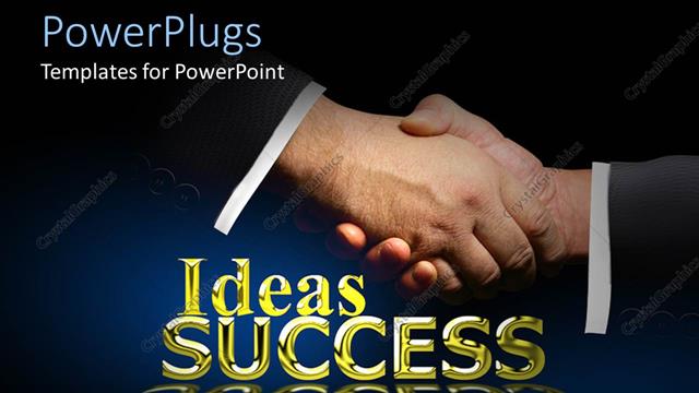  Presentation with shaking hands - Two hands shaking over a text that spells out the words 