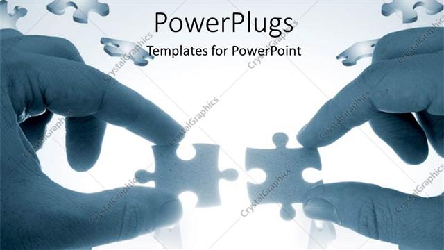  Presentation with together puzzle pieces - Two hands trying to put together a couple of puzzle pieces with puzzles flying