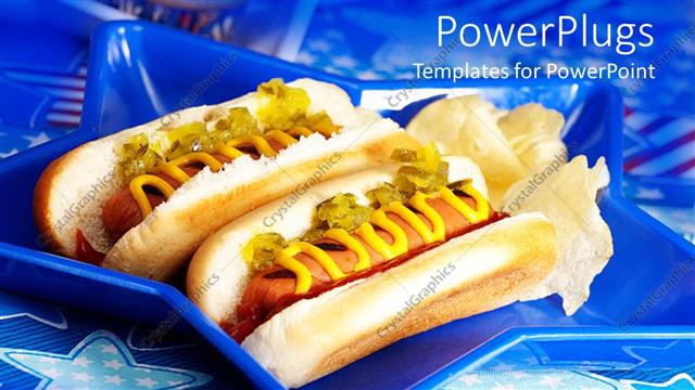  Presentation with dogs - Two hot dogs with bluish background