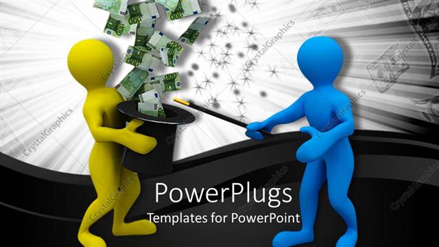  Presentation with magic wand - Two human animated depictions holding a hat and magic wand