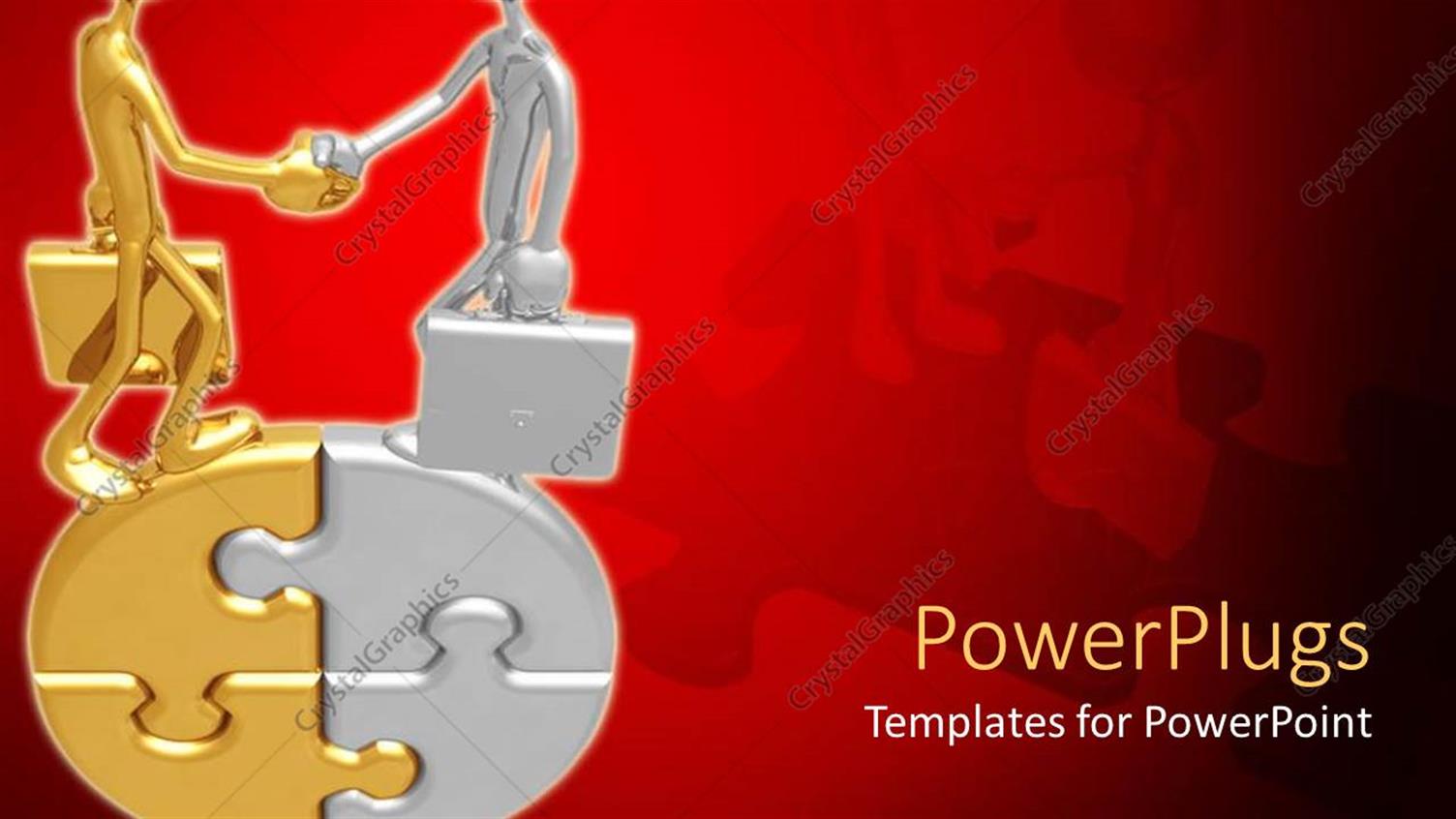 Featuring Two Human Figures Standing on a Gold and Silver Puzzle Shaking Hands