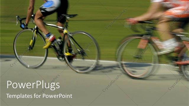  Presentation with competition - Two humans riding a bicycle in full speed beside a field