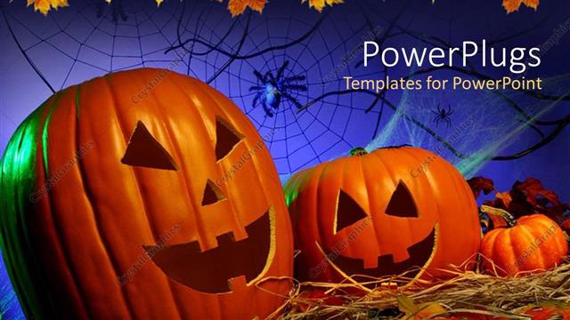  Presentation with lantern - Two Jack -o- lantern Halloween pumpkins on a Halloween theme background