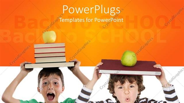  Presentation with heads - Two kids carrying books and an apple on their heads