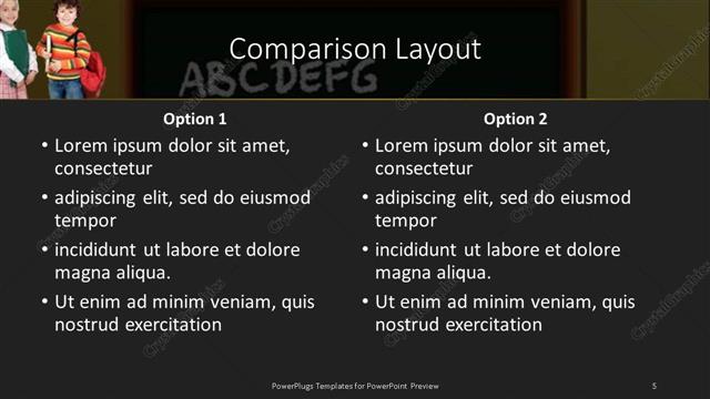 Comparison presentation slide layout