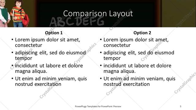 Comparison presentation slide layout