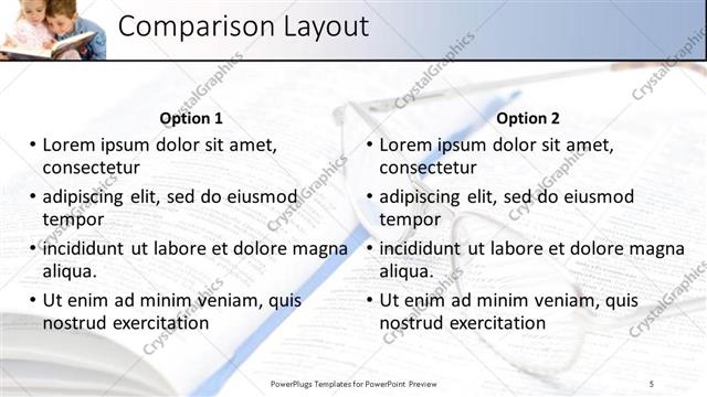 Comparison presentation slide layout