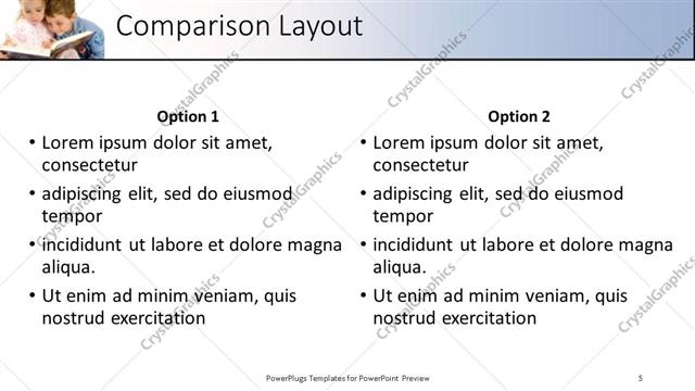 Comparison presentation slide layout