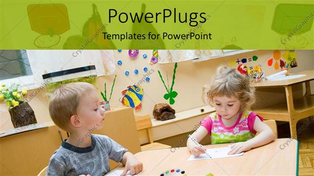  Presentation with working together - Two kids working together with colorful background