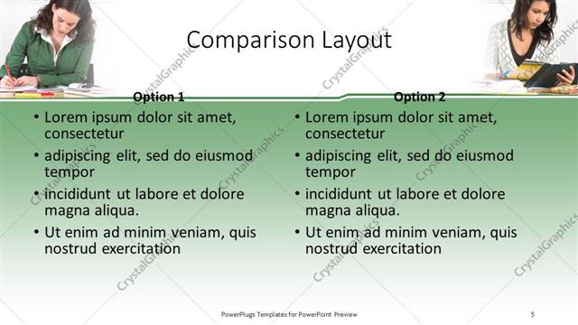 Comparison presentation slide layout