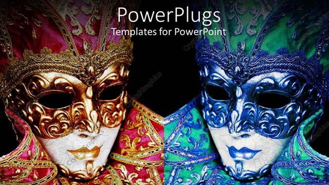  Presentation with mask - Two ladies wearing a blue and red colored mask