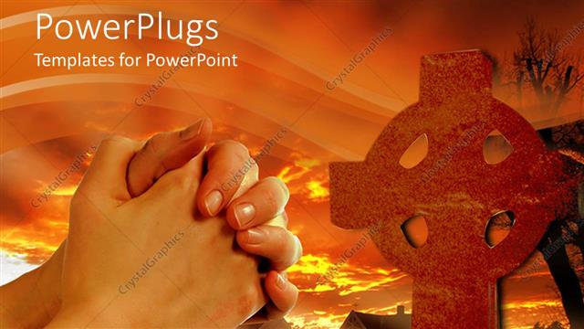  Presentation with praying hands - Two large hands clasped together with a large cross