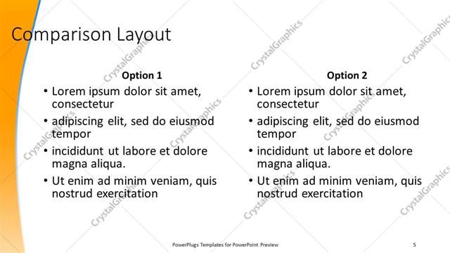 Comparison presentation slide layout