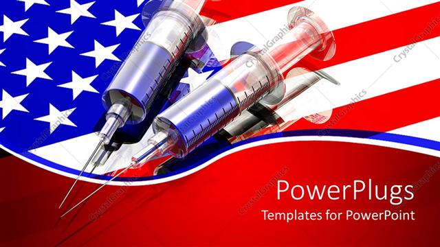  Presentation with addiction - Two large syringes filled o top of an American flag