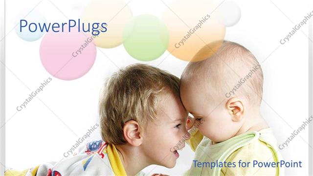  Presentation with children playing - Two little boys happily  playing on a white background