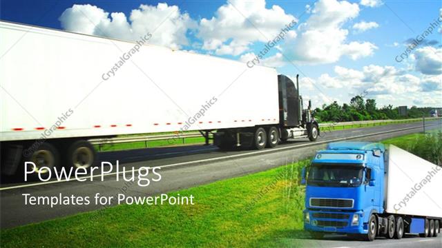  Presentation with truck - Two long trucks in motion on a tarred road