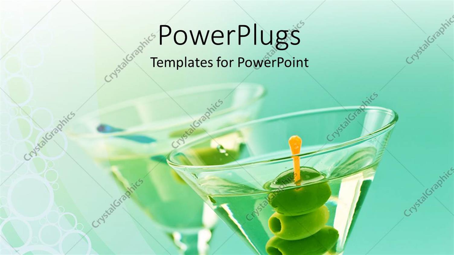 Featuring Two Martinis with Water in the Background