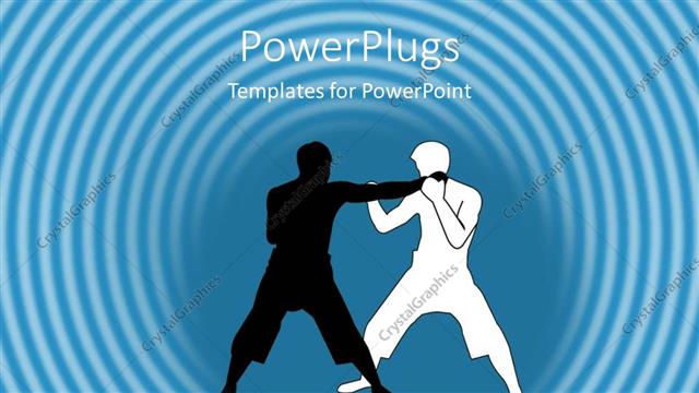  Presentation with martial arts - Two men doing martial arts in light blue background