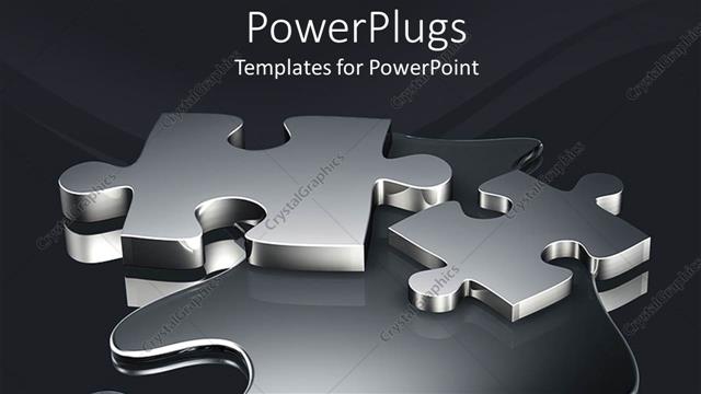  Presentation with puzzle pieces - Two metallic colored puzzle pieces on a dark liquid