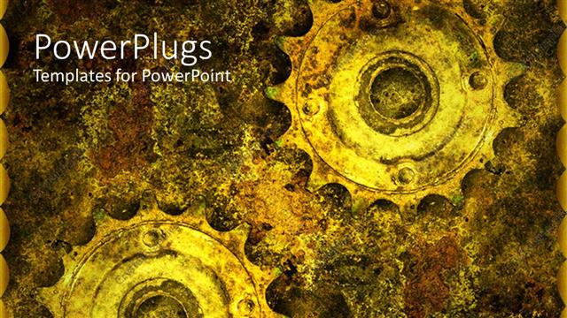  Presentation with gear - Two old grunge gears in abstract background