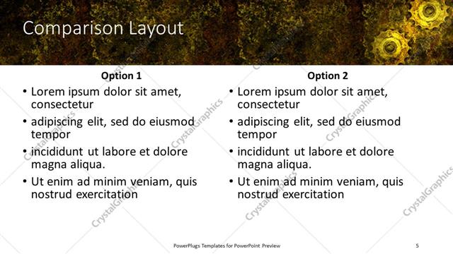 Comparison presentation slide layout