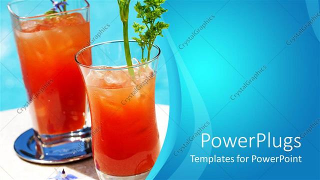 Presentation with ice blue - Two orange cocktails with ice in blue background
