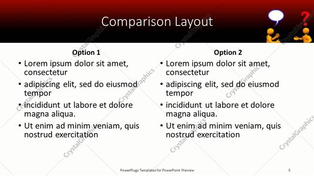 Comparison presentation slide layout