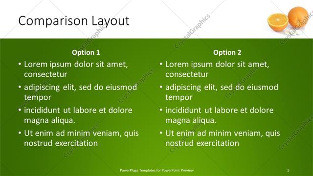 Comparison presentation slide layout