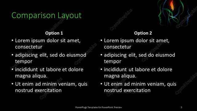 Comparison presentation slide layout