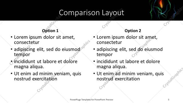 Comparison presentation slide layout