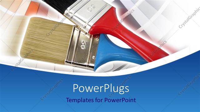  Presentation with blue wave - Two paintbrushes with paint shade cards, blue wave background, painting