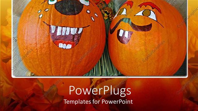  Presentation with bunch - Two Painted Halloween pumpkins with a bunch of flowers