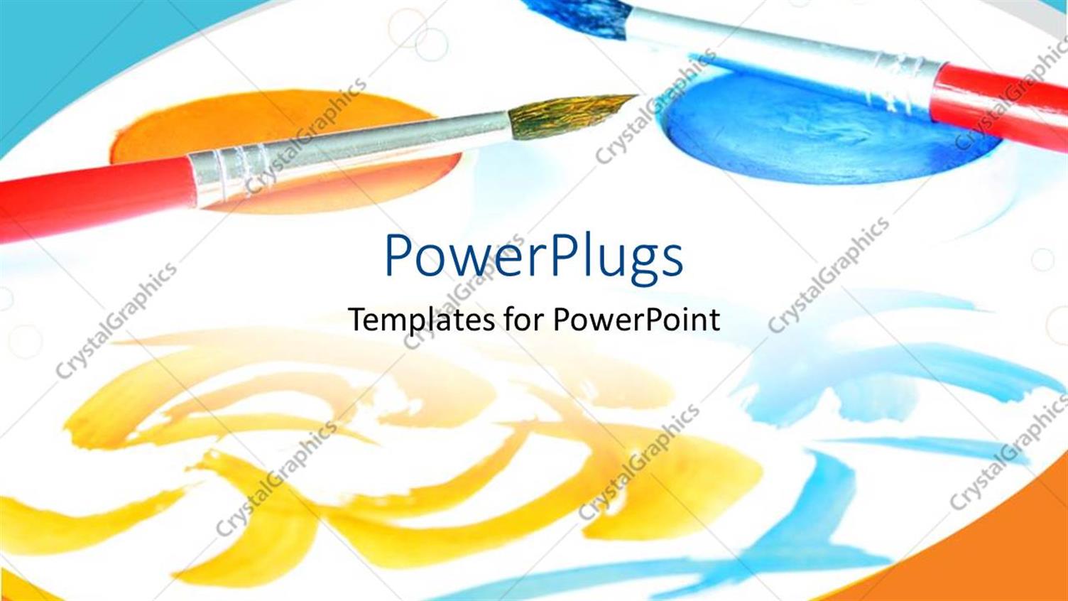 PowerPoint Template two painting brushes on painting paper and paint