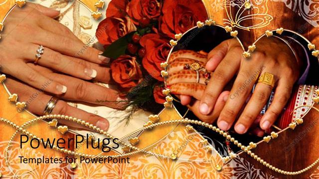  Presentation with wedding rings - Two pair of hands with newly wed wedding rings