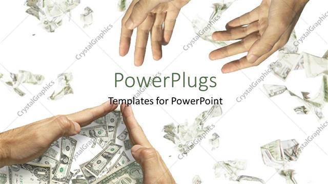  Presentation with money - Two pair of hands packing up dollar bills on a white background
