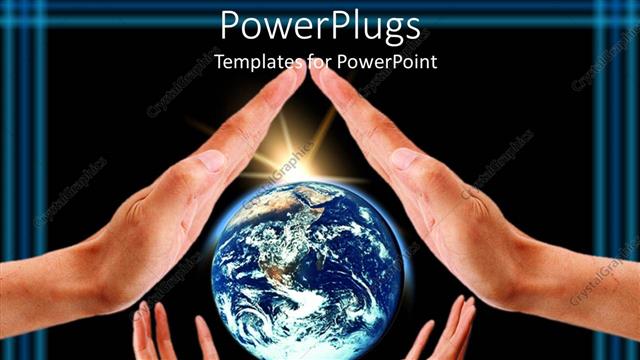  Presentation with save earth - Two pairs of hands with a bright shinning globe