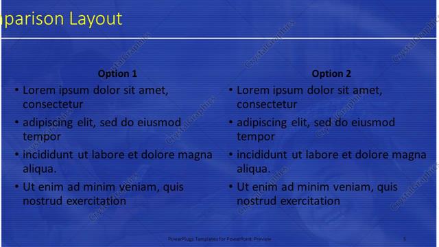 Comparison presentation slide layout