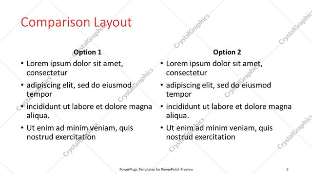 Comparison presentation slide layout