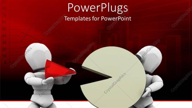  Presentation with pie chart - Two people handling the pie chart with reddish background