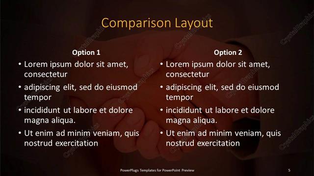 Comparison presentation slide layout