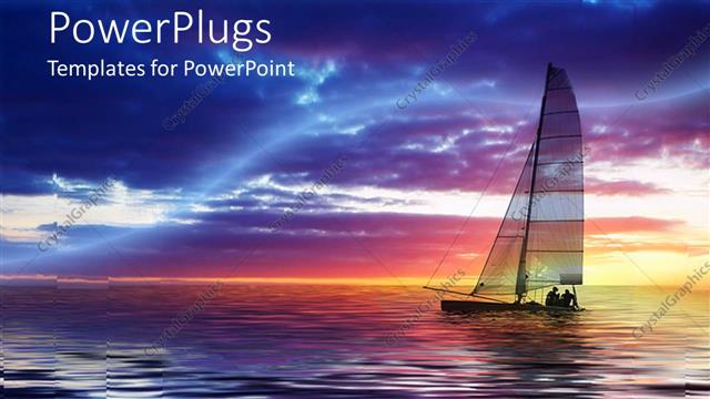  Presentation with sailboat - Two people sailing sailboat on calm waters at sunset