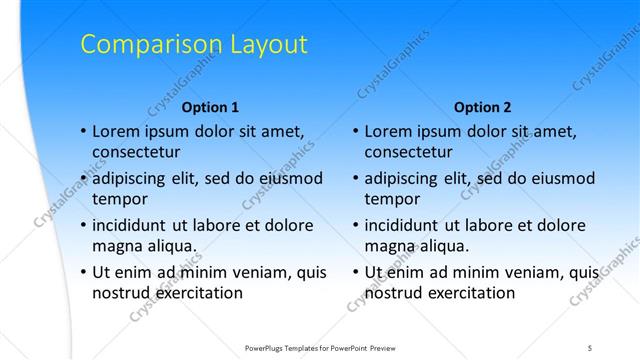 Comparison presentation slide layout